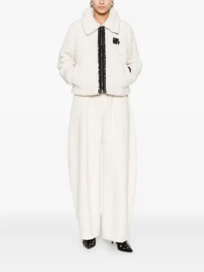 Dkny Logo-patch Zip-up Jacket In White