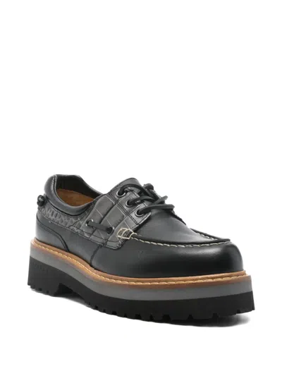 Woolrich Leather Crocodile-effect Shoes In Black