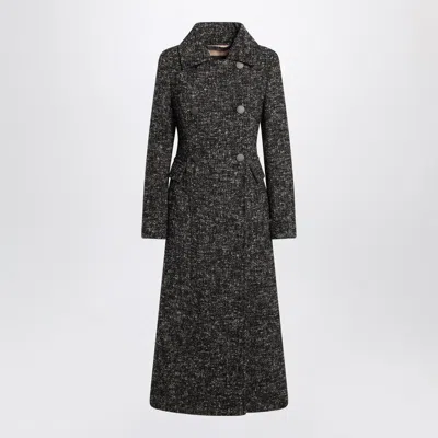 Max Mara Boucle Fabric Belted Double-breasted Coat In Gray