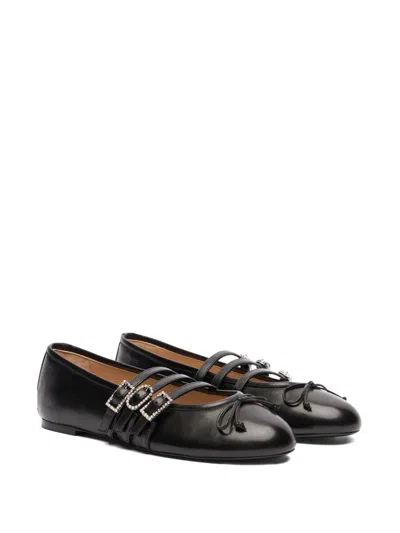 Stuart Weitzman Round-toe Mary Jane Ballet Flats In Black