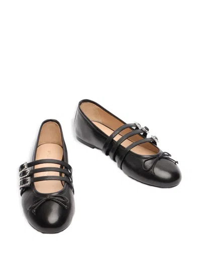 Stuart Weitzman Round-toe Mary Jane Ballet Flats In Black