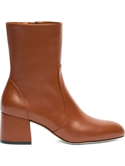 Stuart Weitzman Zip Block Heel Essentialist Zip 60 Ankle Boots In Brown