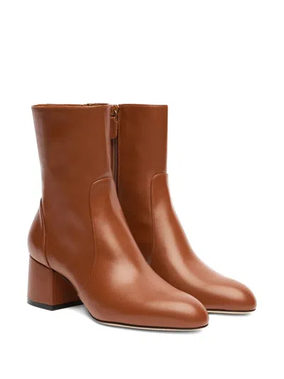 Stuart Weitzman Zip Block Heel Essentialist Zip 60 Ankle Boots In Brown
