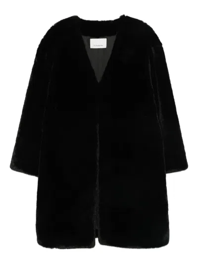 The Frankie Shop Matera Oversized Plush Coat In Black