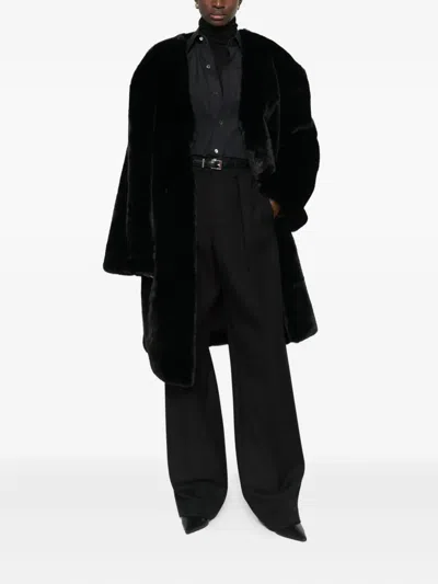 The Frankie Shop Matera Oversized Plush Coat In Black