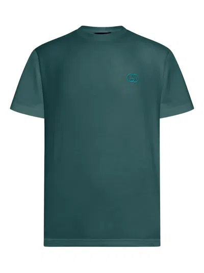 Gucci Men Cotton T-shirt With Embroidered Gg Incrocio Logo In Green