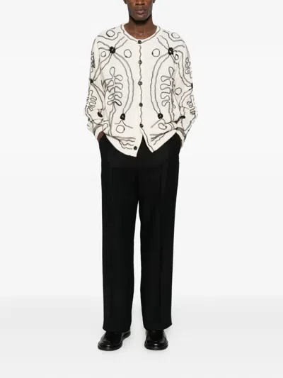 Bode Men Embellished Cashmere Winter Garden Cardigan In White