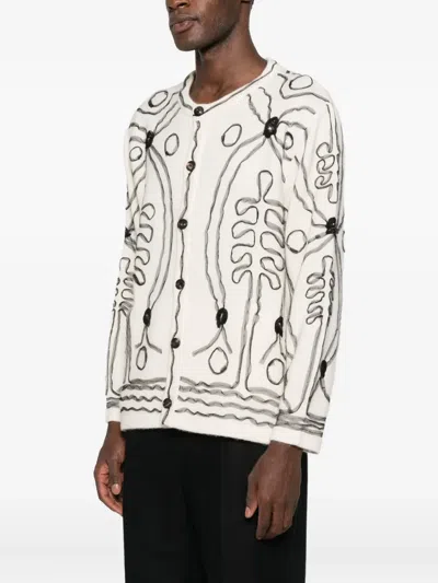 Bode Men Embellished Cashmere Winter Garden Cardigan In White
