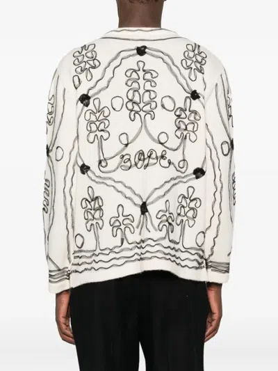 Bode Men Embellished Cashmere Winter Garden Cardigan In White
