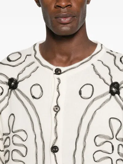 Bode Men Embellished Cashmere Winter Garden Cardigan In White