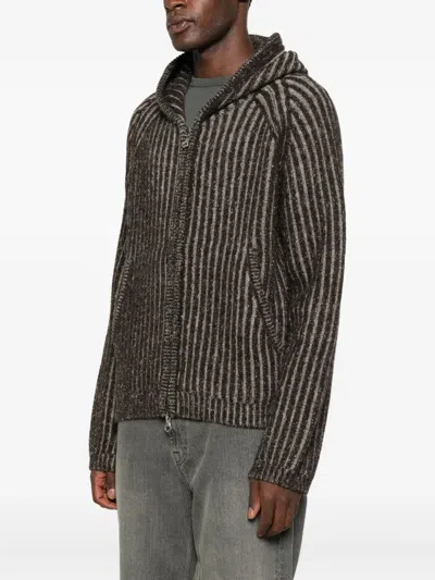 Our Legacy Mens Level Ribbed Wool Hoodie Vanise Brown Stripe In Gray
