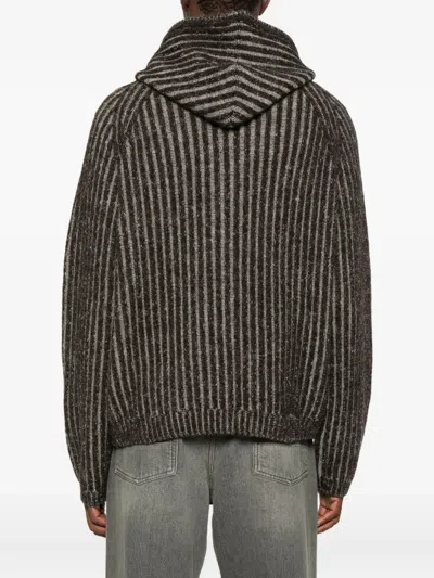 Our Legacy Mens Level Ribbed Wool Hoodie Vanise Brown Stripe In Gray