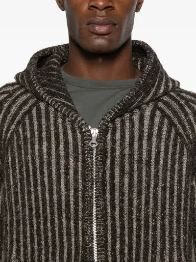 Our Legacy Mens Level Ribbed Wool Hoodie Vanise Brown Stripe In Gray