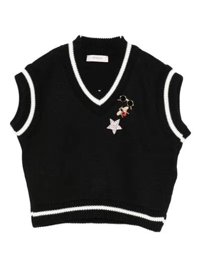 Vicolo V-neck Embellished Vest In Black