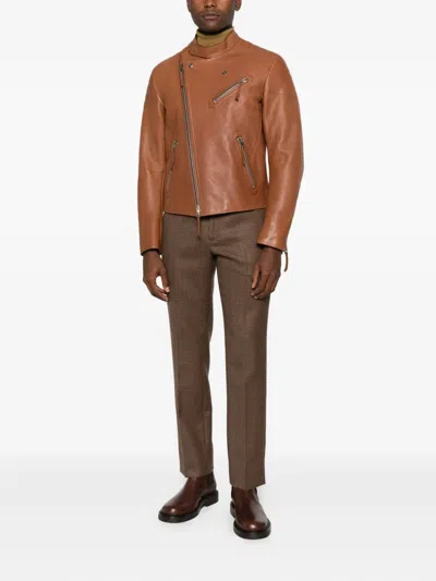 Tom Ford Leather Biker Jacket In Brown