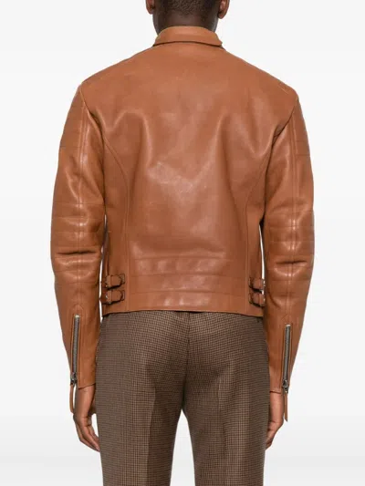 Tom Ford Leather Biker Jacket In Brown