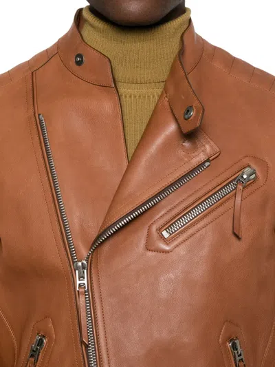 Tom Ford Leather Biker Jacket In Brown