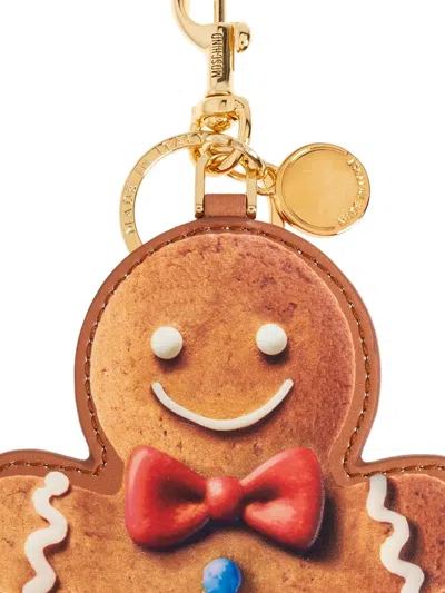 Moschino Gingerbread-man Charm Keyring In Brown