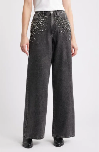 Rag & Bone Featherweight Sofie Embellished High Waist Wide Leg Jeans In Black
