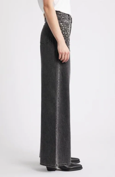 Rag & Bone Featherweight Sofie Embellished High Waist Wide Leg Jeans In Black