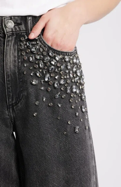 Rag & Bone Featherweight Sofie Embellished High Waist Wide Leg Jeans In Black