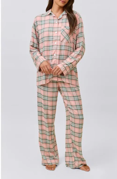 Papinelle Comfy Plaid Full Length Pj Set In White