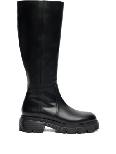 Stuart Weitzman 40mm Hudson Lug Sole Lite Zip Boots In Black
