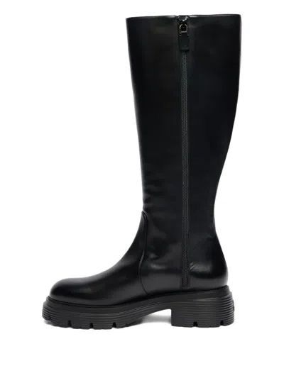 Stuart Weitzman 40mm Hudson Lug Sole Lite Zip Boots In Black
