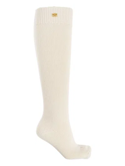 Ganni Logo-plaque Socks In Neutral