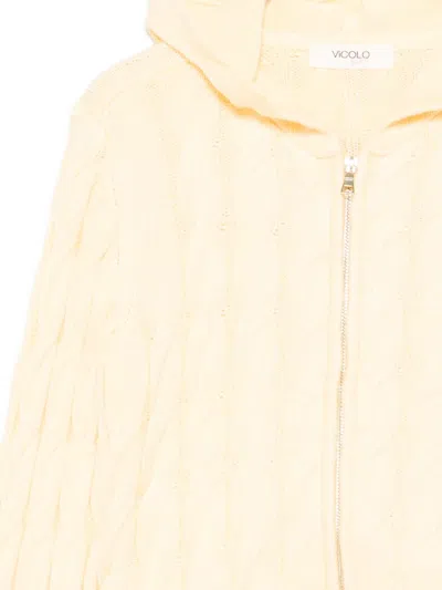 Vicolo Cable-knit Zipped Hoodie In Yellow