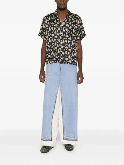 Bode Paper Hat Camp-collar Printed Satin Shirt In Black