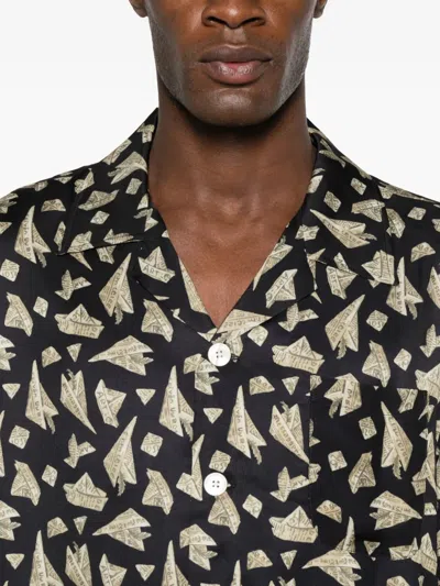 Bode Paper Hat Camp-collar Printed Satin Shirt In Black