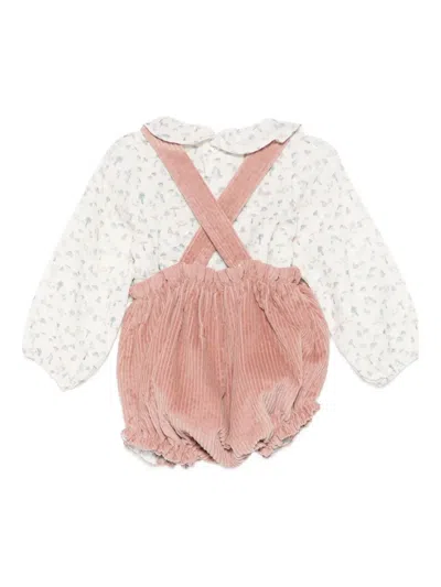 Paz Rodriguez Buttoned Corduroy Romper Set In Pink