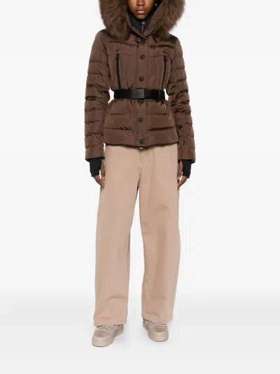 Moncler Belted Puffer Jacket In Brown