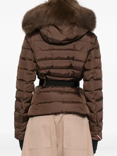 Moncler Belted Puffer Jacket In Brown