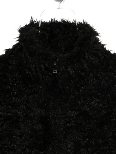 Semicouture Cropped Jacket With Plush Textured Fabric In Black