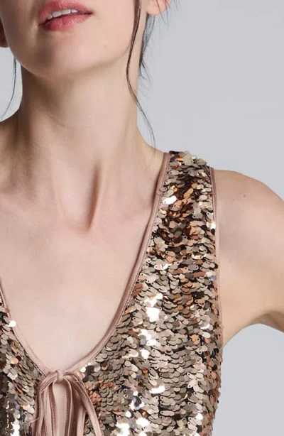 Kenneth Cole Pailette Sequin Sleeveless V-neck Mini Dress In Gold