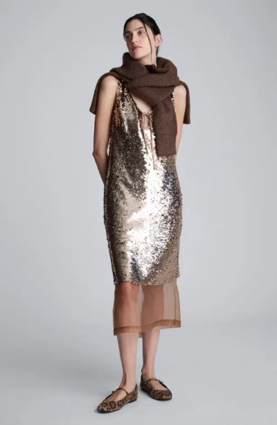 Kenneth Cole Pailette Sequin Sleeveless V-neck Mini Dress In Gold