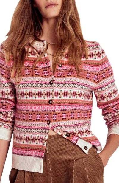 Boden Edie Fair Isle Cardigan Pink Heritage Fair Isle  In Multi