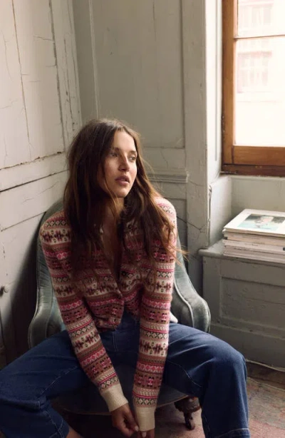 Boden Edie Fair Isle Cardigan Pink Heritage Fair Isle  In Multi