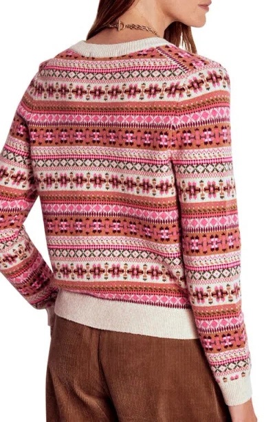 Boden Edie Fair Isle Cardigan Pink Heritage Fair Isle  In Multi