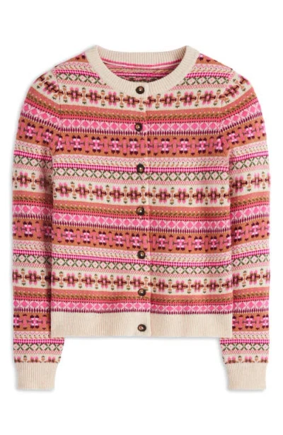 Boden Edie Fair Isle Cardigan Pink Heritage Fair Isle  In Multi