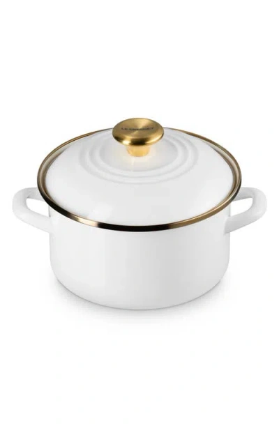 Le Creuset Enamel On Steel 3.8-quart Petite Stockpot With Gold Rim In White