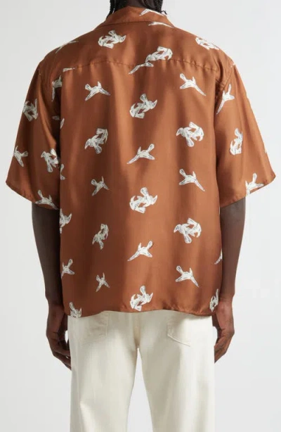 Marni Raven Print Silk Twill Bowling Shirt In Brown