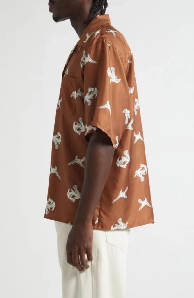 Marni Raven Print Silk Twill Bowling Shirt In Brown