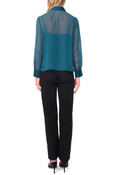 Vince Camuto Pussybow Sheer Button-up Shirt In Blue