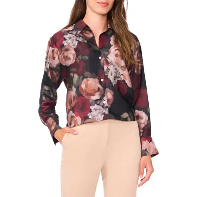 Halogenr Halogen(r) Painted Rose Charmeuse Button-up Shirt In Brown