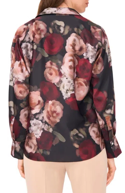 Halogenr Halogen(r) Painted Rose Charmeuse Button-up Shirt In Brown