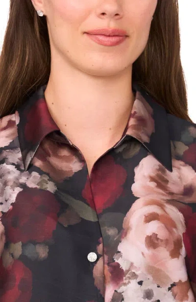 Halogenr Halogen(r) Painted Rose Charmeuse Button-up Shirt In Brown