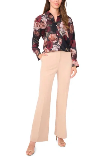 Halogenr Halogen(r) Painted Rose Charmeuse Button-up Shirt In Brown